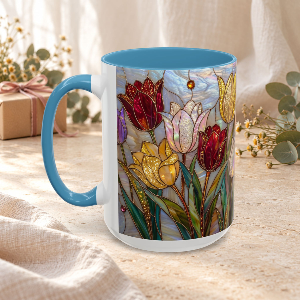 Stained Glass Tulips Flowers Coffee Accent Mug – 11/15oz