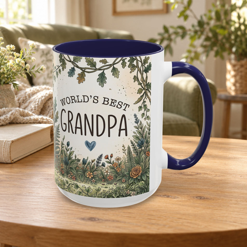 World's Best Grandpa Accent Coffee Mug – Rustic Botanical 11/15oz Gift