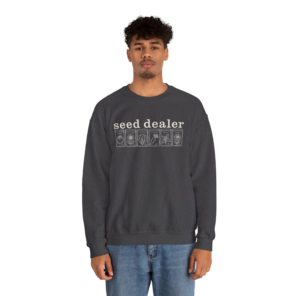 Seed Dealer Crewneck Sweatshirt – Botanical Seed Packet Graphic
