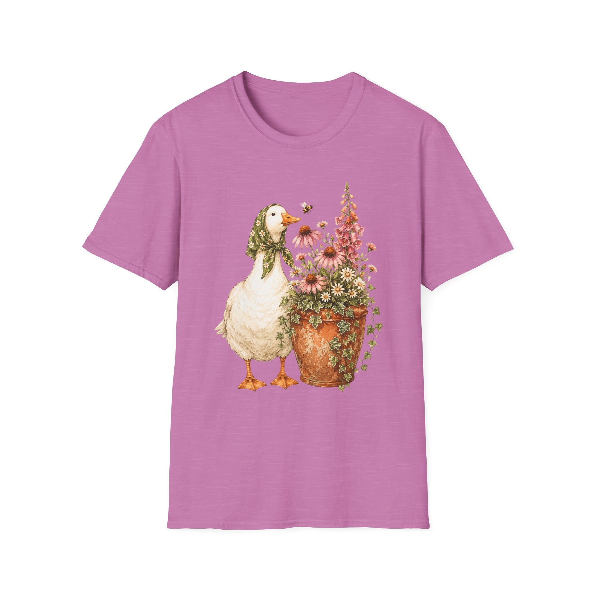 Duck and flowers in a rustic garden C1 T-Shirt