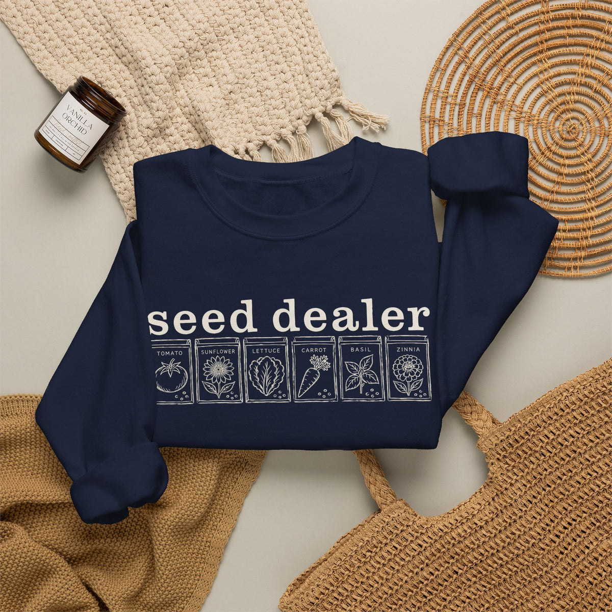 Seed Dealer Crewneck Sweatshirt – Botanical Seed Packet Graphic