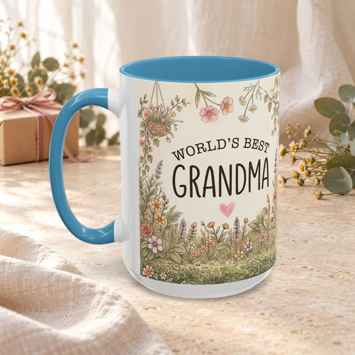 World's Best Grandma Floral Accent Coffee Mug – 11/15 oz