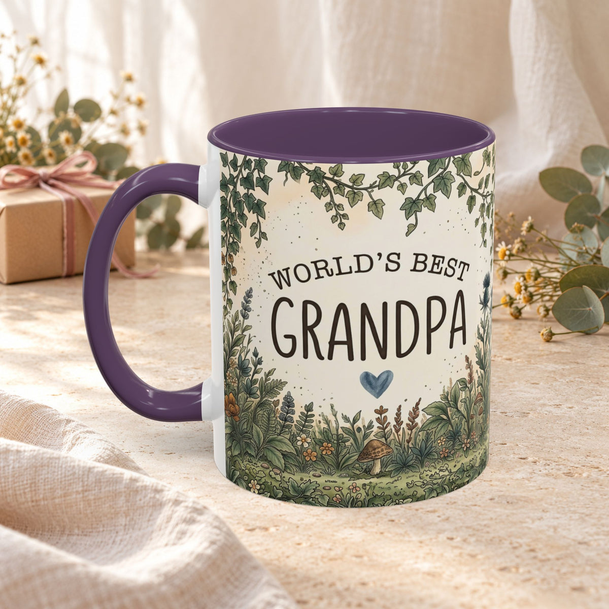 World's Best Grandpa Accent Coffee Mug – Rustic Botanical 11/15oz Gift