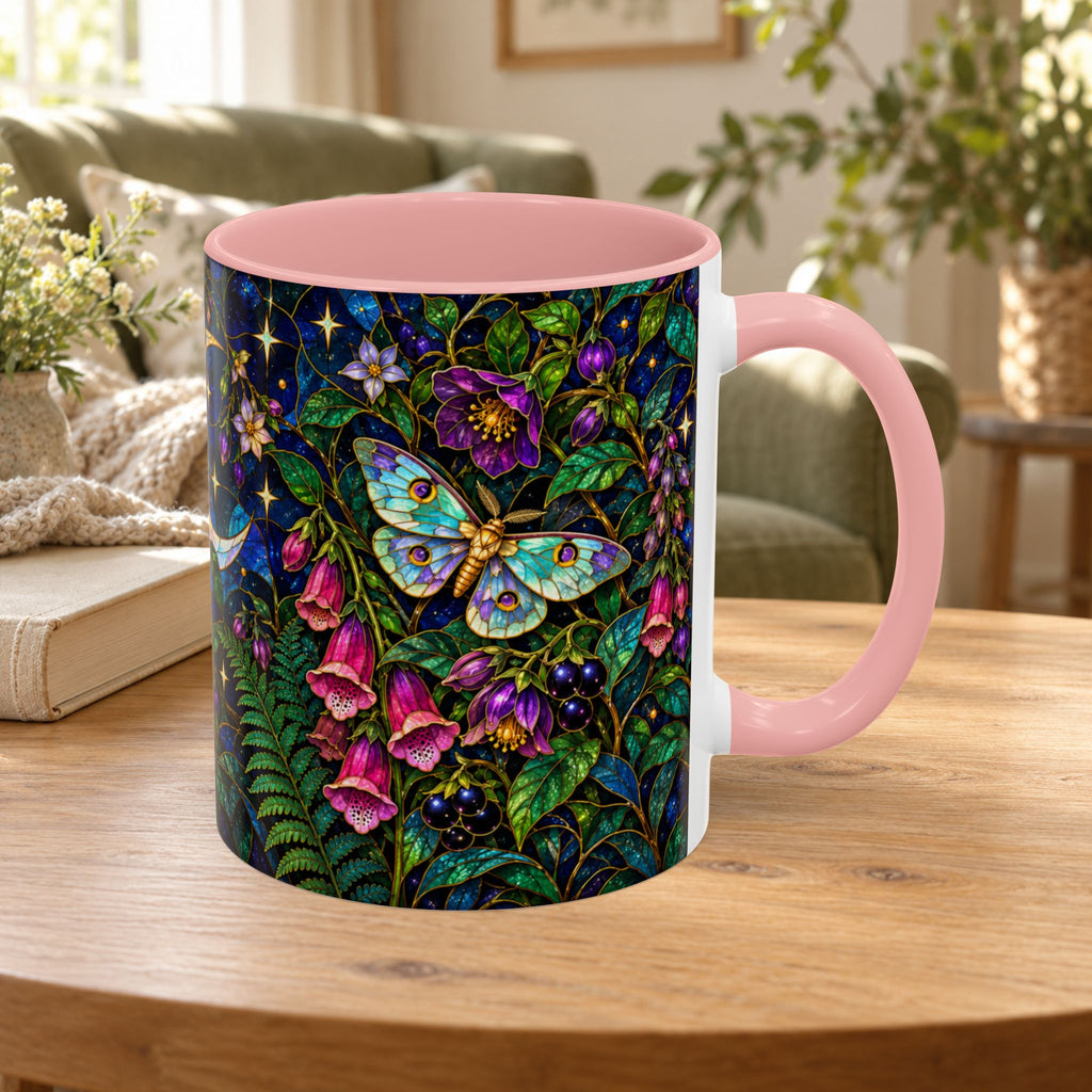 Stained Glass Moonlit Black Cat Poison Garden Coffee Accent Mug – 11/15oz