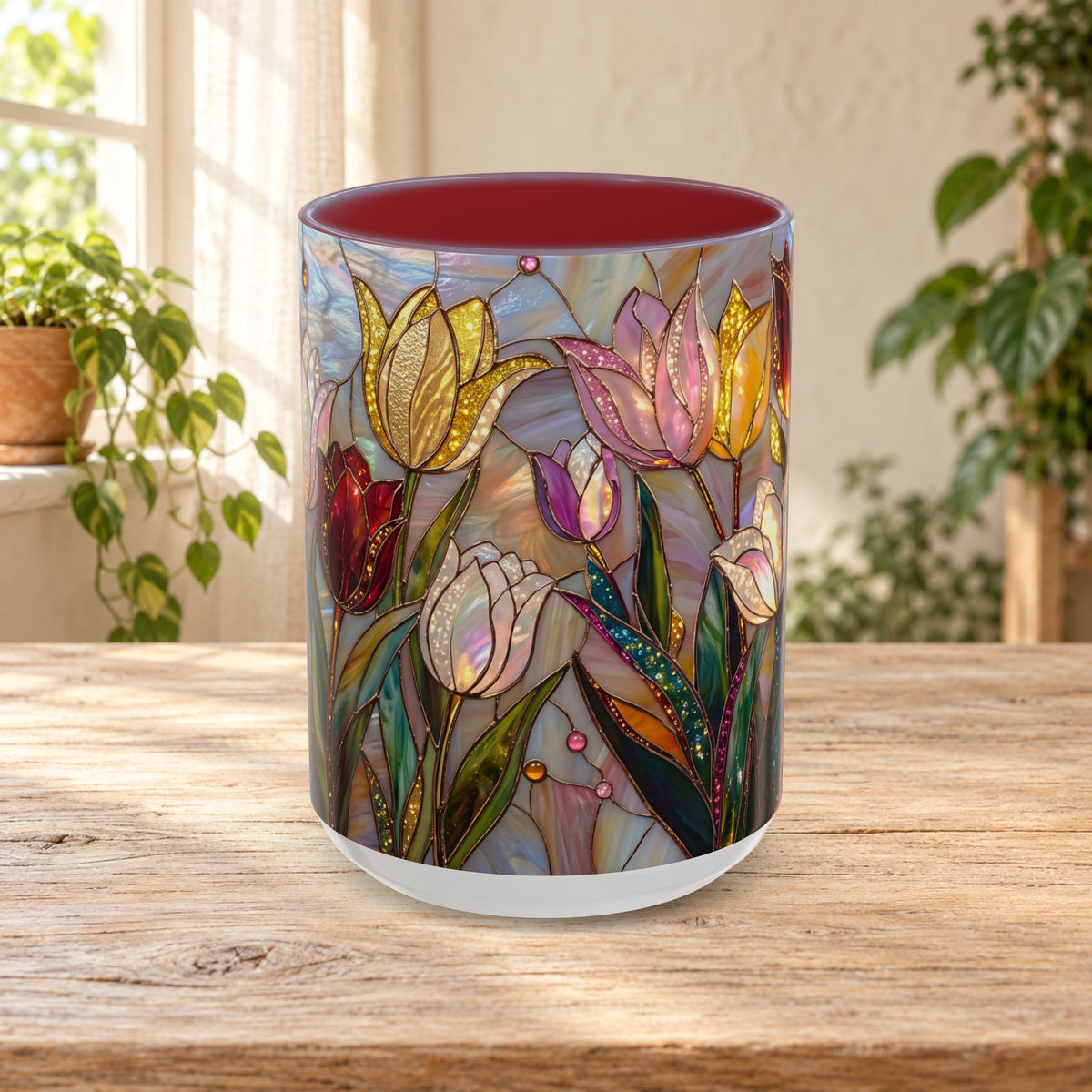 Stained Glass Tulips Flowers Coffee Accent Mug – 11/15oz