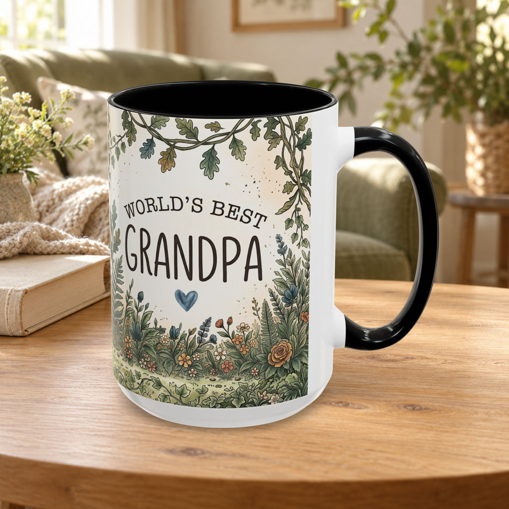 World's Best Grandpa Accent Coffee Mug – Rustic Botanical 11/15oz Gift
