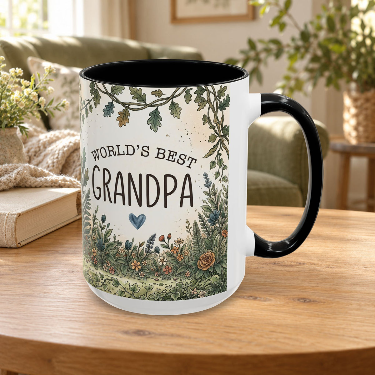 World's Best Grandpa Accent Coffee Mug – Rustic Botanical 11/15oz Gift