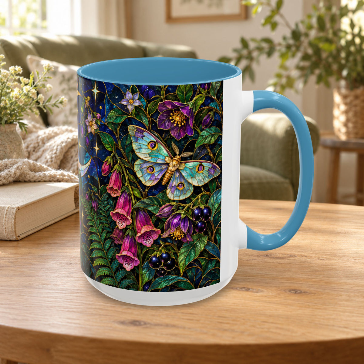 Stained Glass Moonlit Black Cat Poison Garden Coffee Accent Mug – 11/15oz