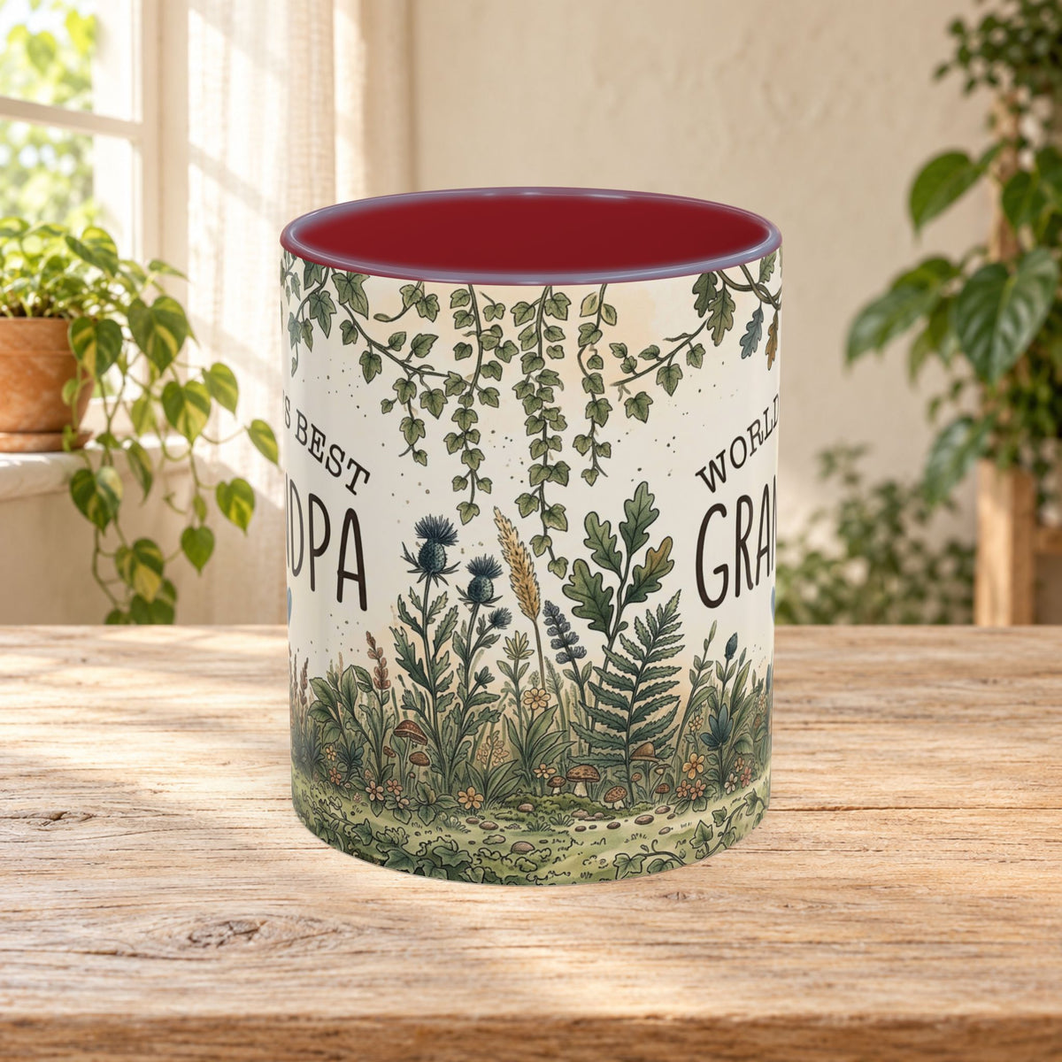 World's Best Grandpa Accent Coffee Mug – Rustic Botanical 11/15oz Gift