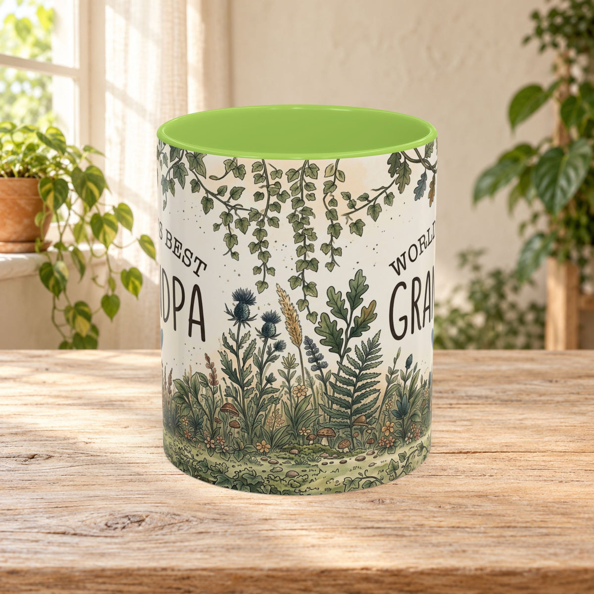 World's Best Grandpa Accent Coffee Mug – Rustic Botanical 11/15oz Gift