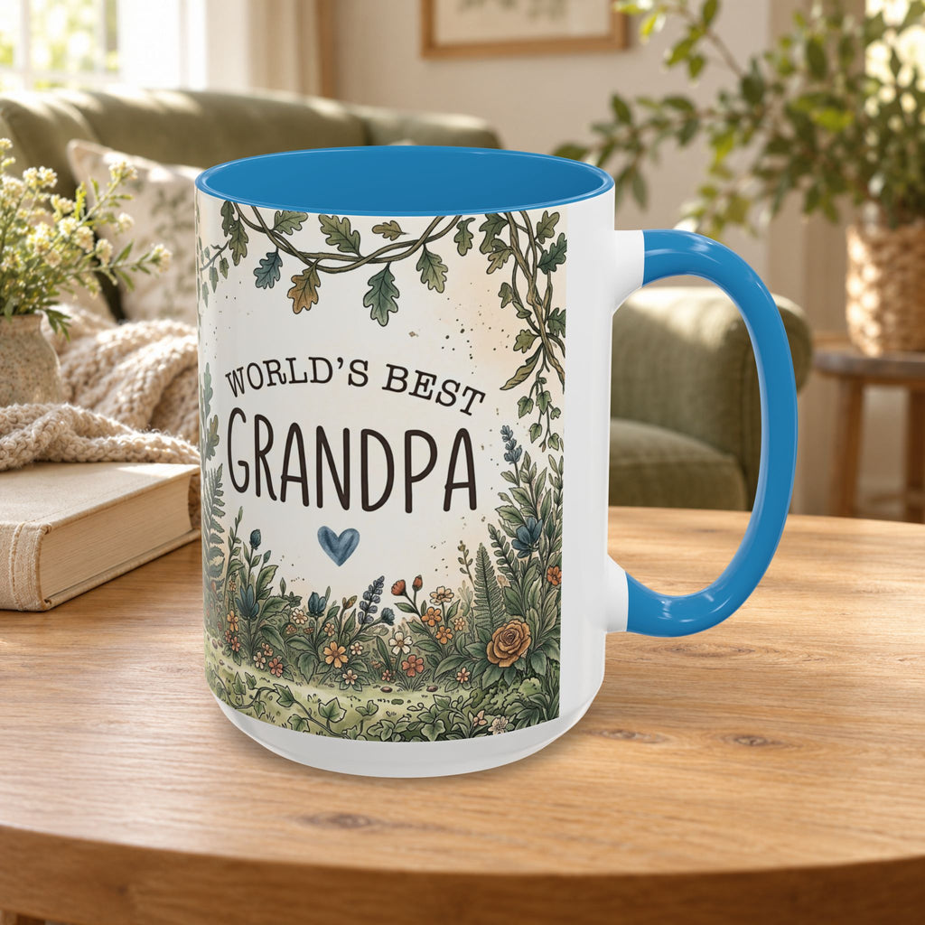 World's Best Grandpa Accent Coffee Mug – Rustic Botanical 11/15oz Gift