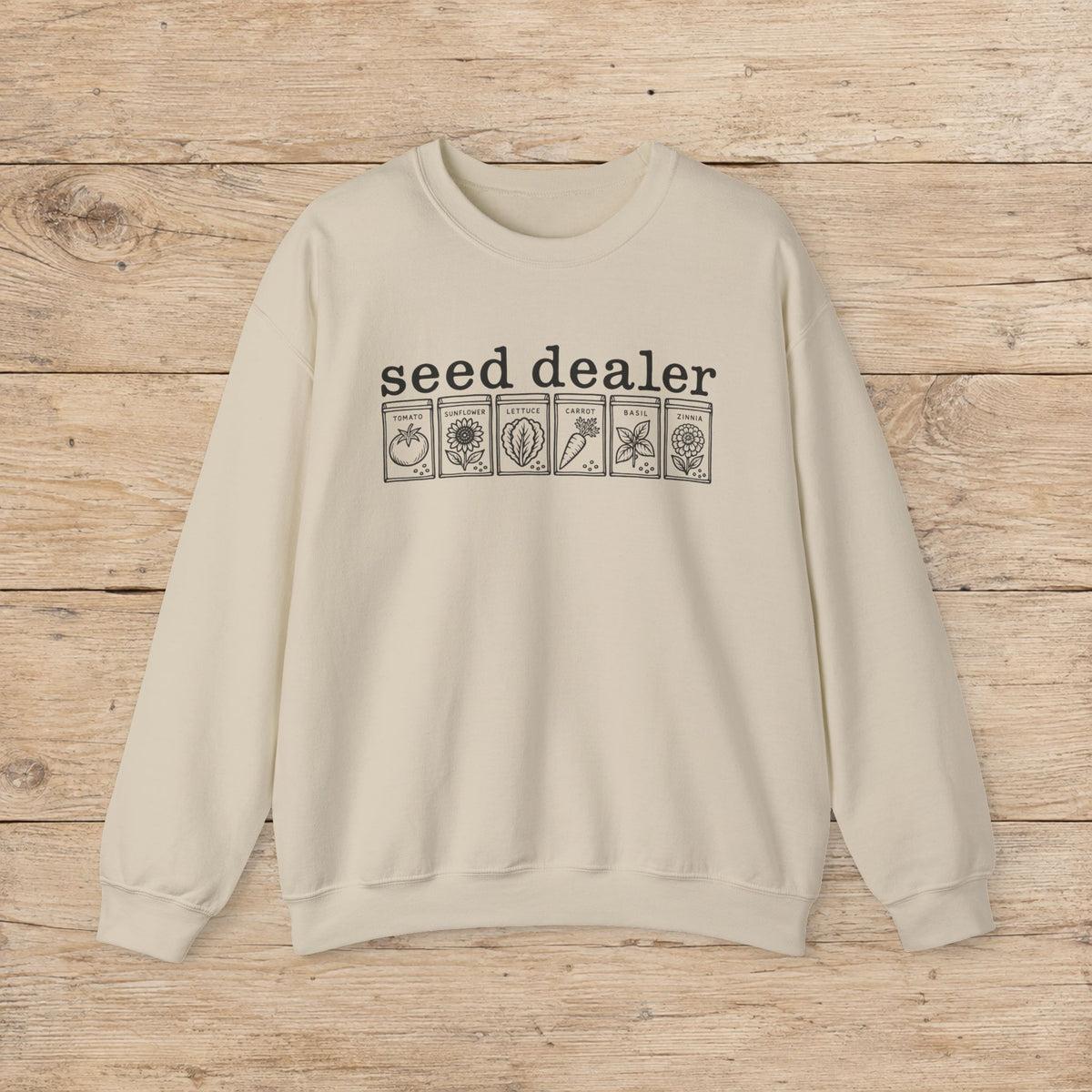 Seed Dealer Crewneck Sweatshirt – Botanical Seed Packet Graphic
