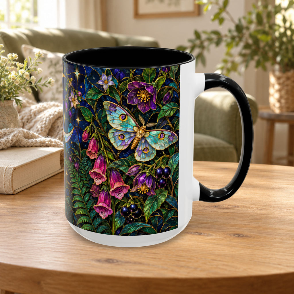 Stained Glass Moonlit Black Cat Poison Garden Coffee Accent Mug – 11/15oz
