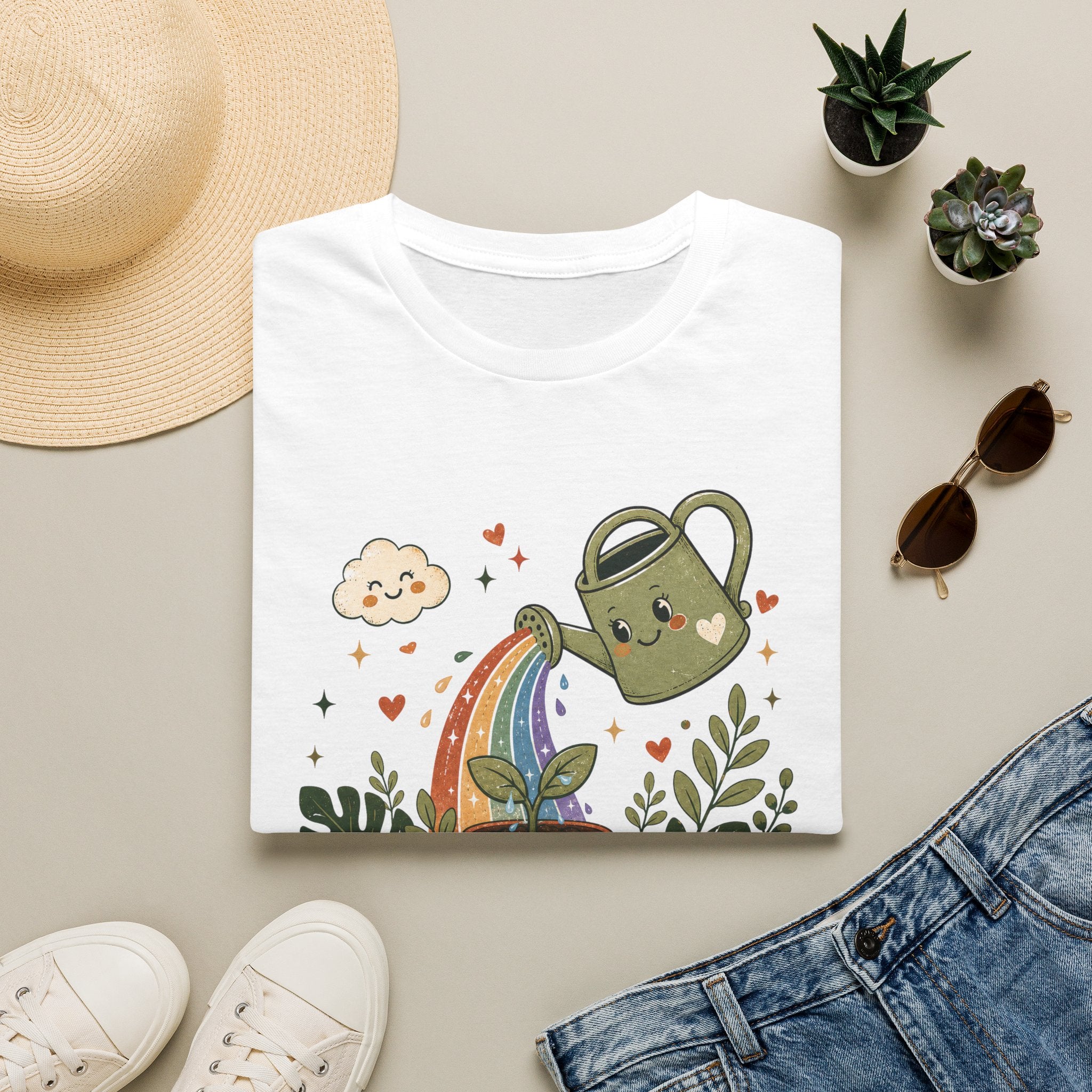 Rainbow Water Can Mama Plants C1 T-Shirt