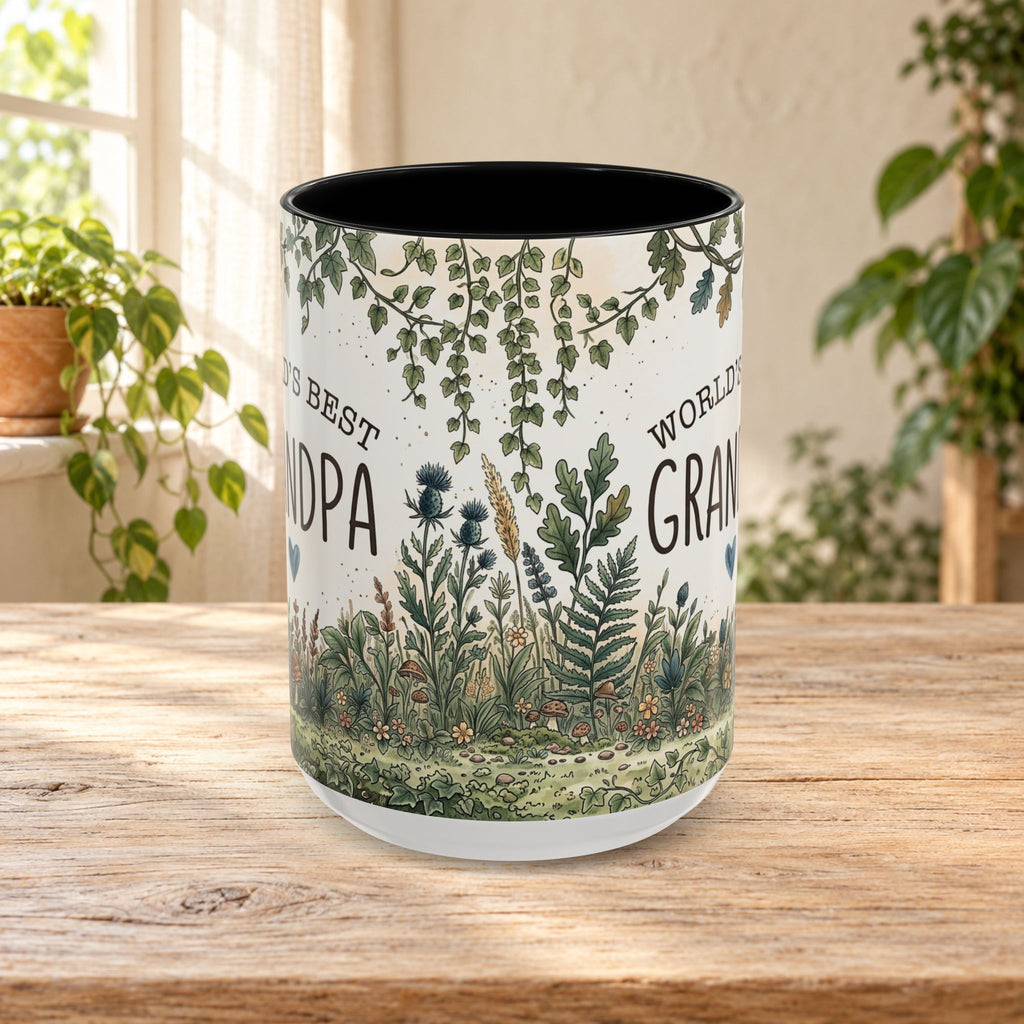 World's Best Grandpa Accent Coffee Mug – Rustic Botanical 11/15oz Gift