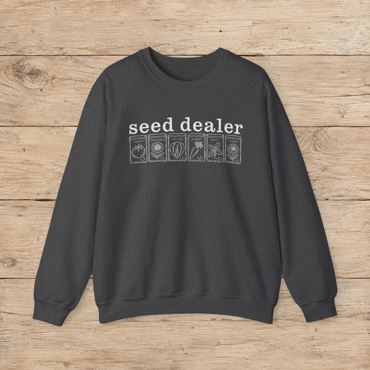 Seed Dealer Crewneck Sweatshirt – Botanical Seed Packet Graphic