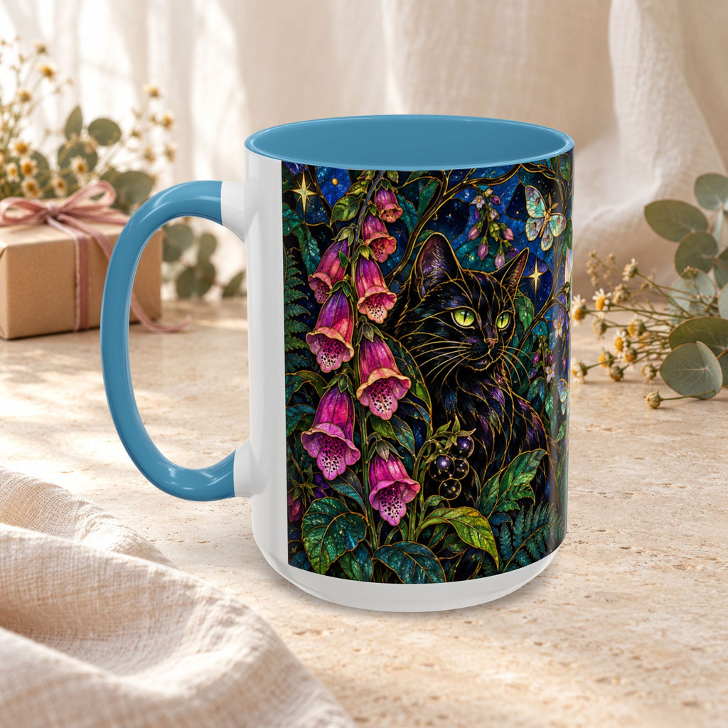 Stained Glass Moonlit Black Cat Poison Garden Coffee Accent Mug – 11/15oz