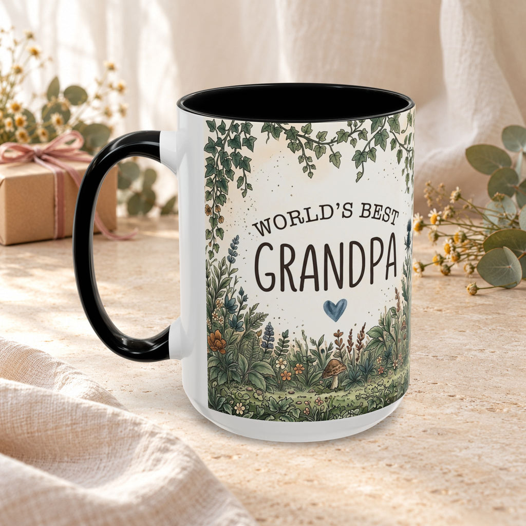 World's Best Grandpa Accent Coffee Mug – Rustic Botanical 11/15oz Gift