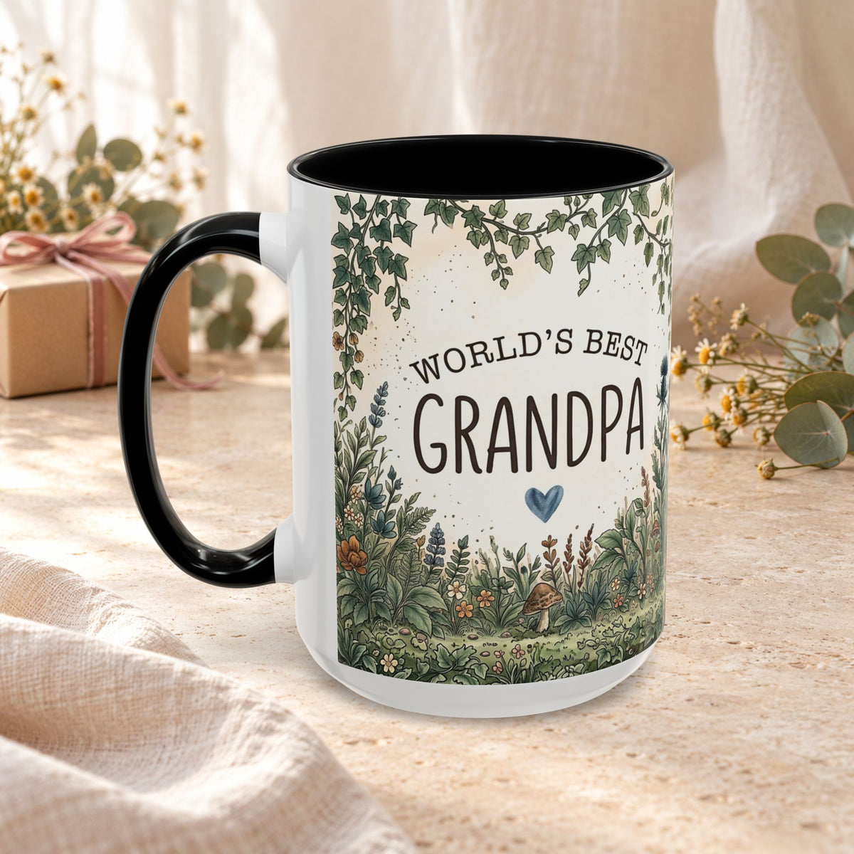 World's Best Grandpa Accent Coffee Mug – Rustic Botanical 11/15oz Gift