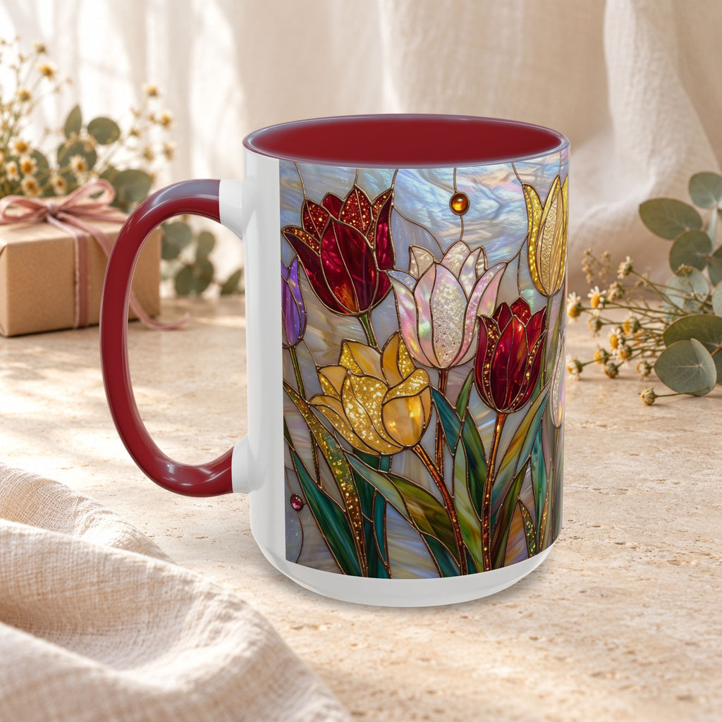 Stained Glass Tulips Flowers Coffee Accent Mug – 11/15oz