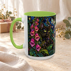 Stained Glass Moonlit Black Cat Poison Garden Coffee Accent Mug – 11/15oz