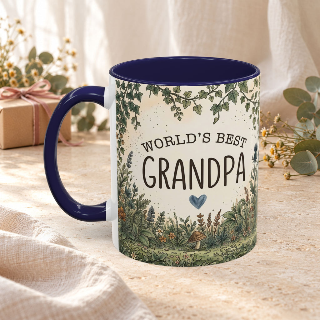 World's Best Grandpa Accent Coffee Mug – Rustic Botanical 11/15oz Gift
