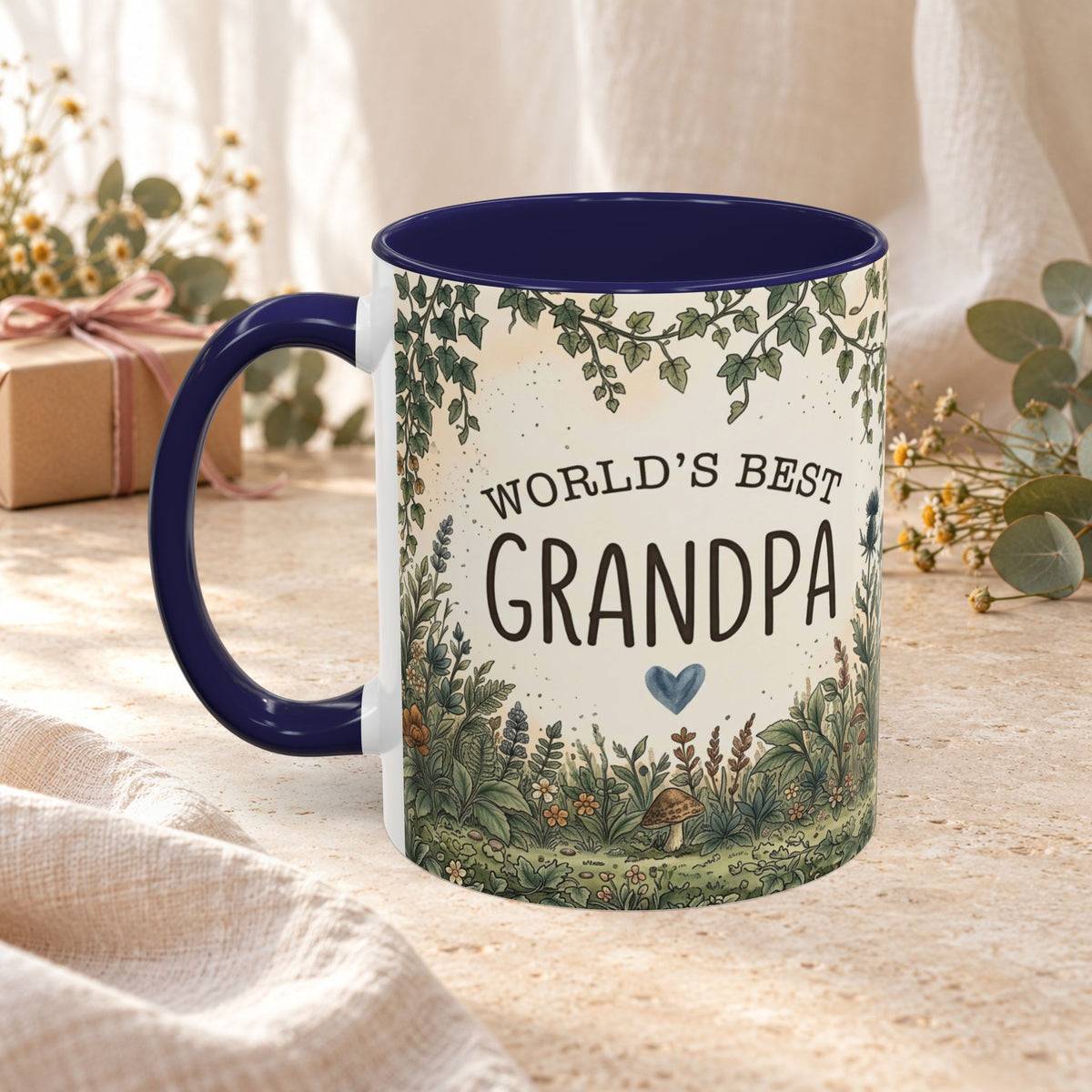 World's Best Grandpa Accent Coffee Mug – Rustic Botanical 11/15oz Gift