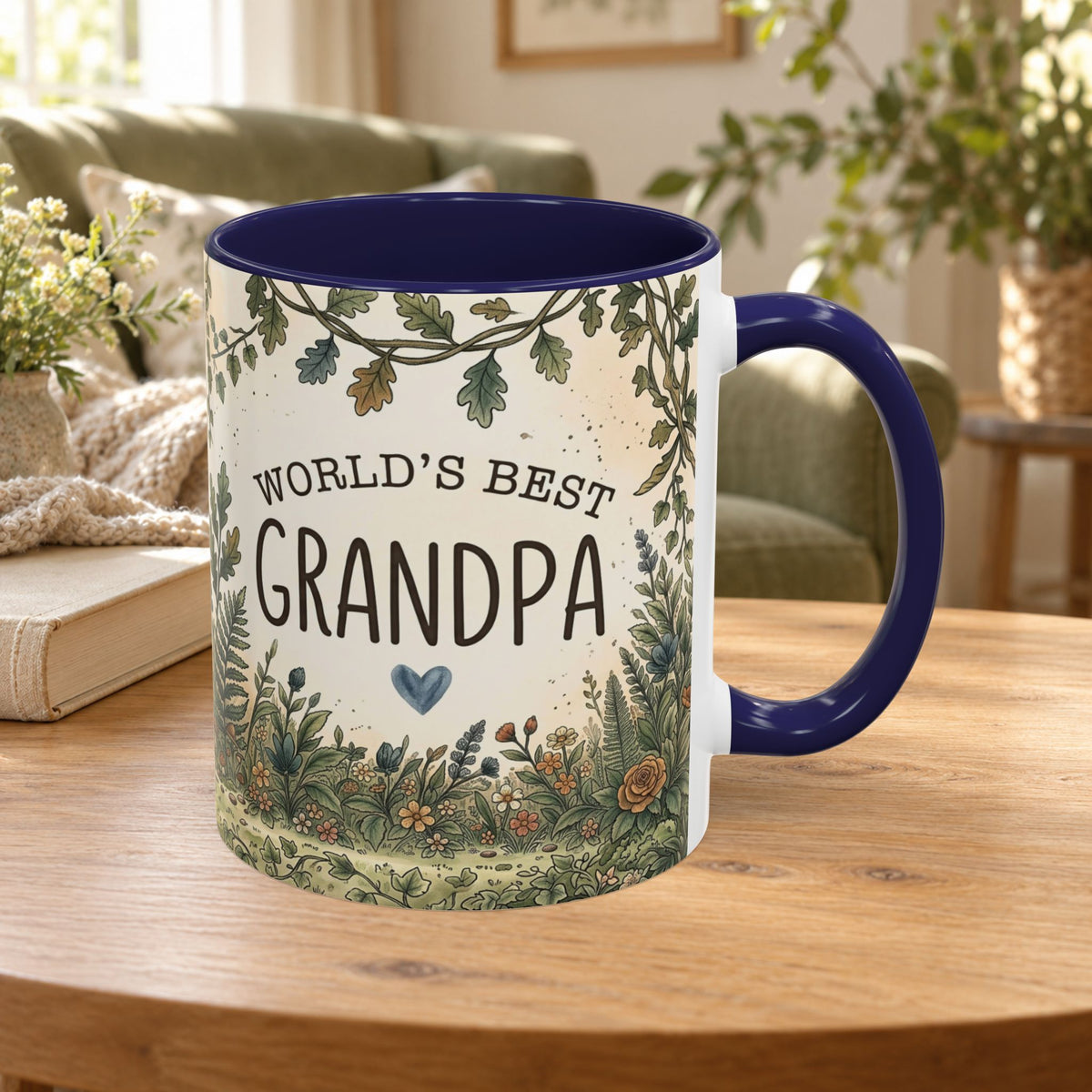 World's Best Grandpa Accent Coffee Mug – Rustic Botanical 11/15oz Gift