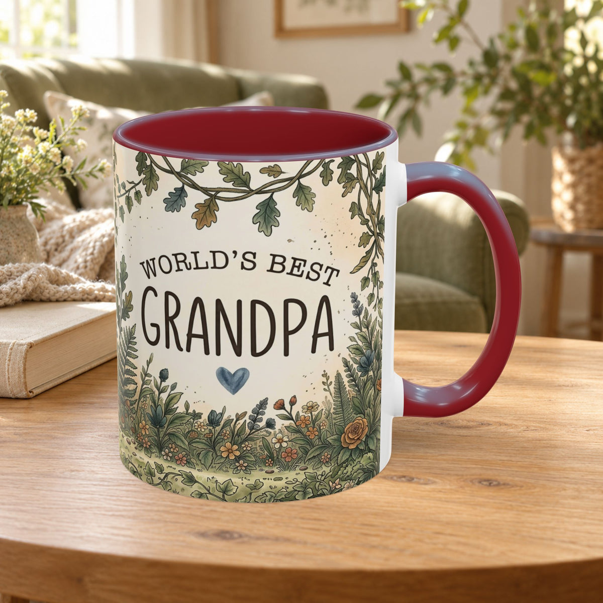 World's Best Grandpa Accent Coffee Mug – Rustic Botanical 11/15oz Gift