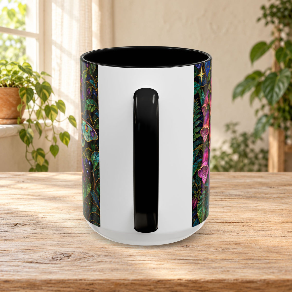 Stained Glass Moonlit Black Cat Poison Garden Coffee Accent Mug – 11/15oz