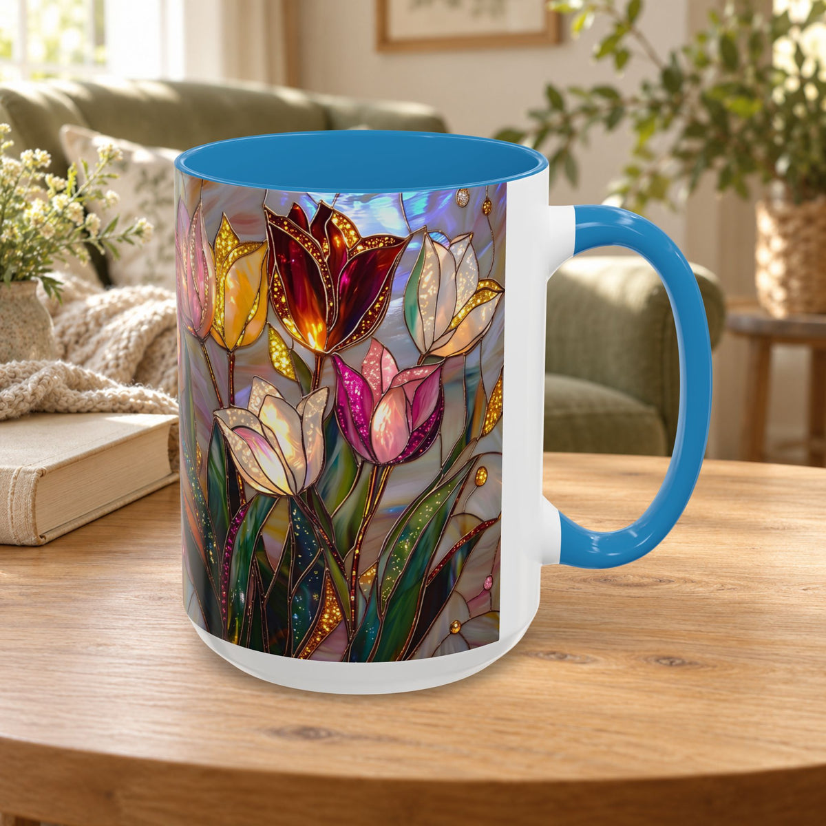 Stained Glass Tulips Flowers Coffee Accent Mug – 11/15oz