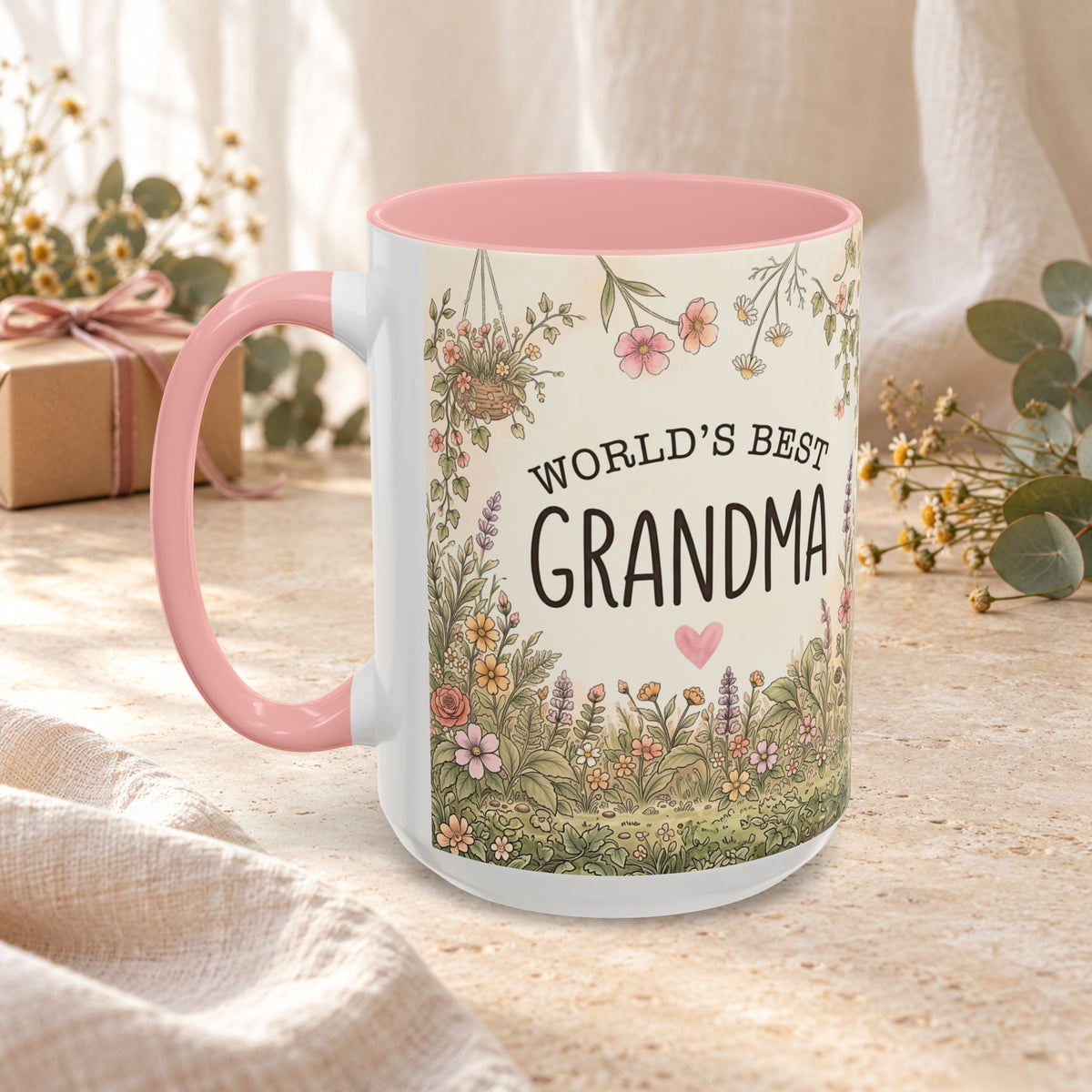 World's Best Grandma Floral Accent Coffee Mug – 11/15 oz