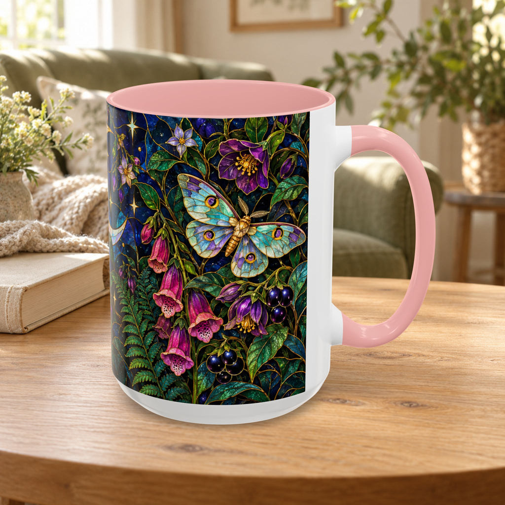 Stained Glass Moonlit Black Cat Poison Garden Coffee Accent Mug – 11/15oz