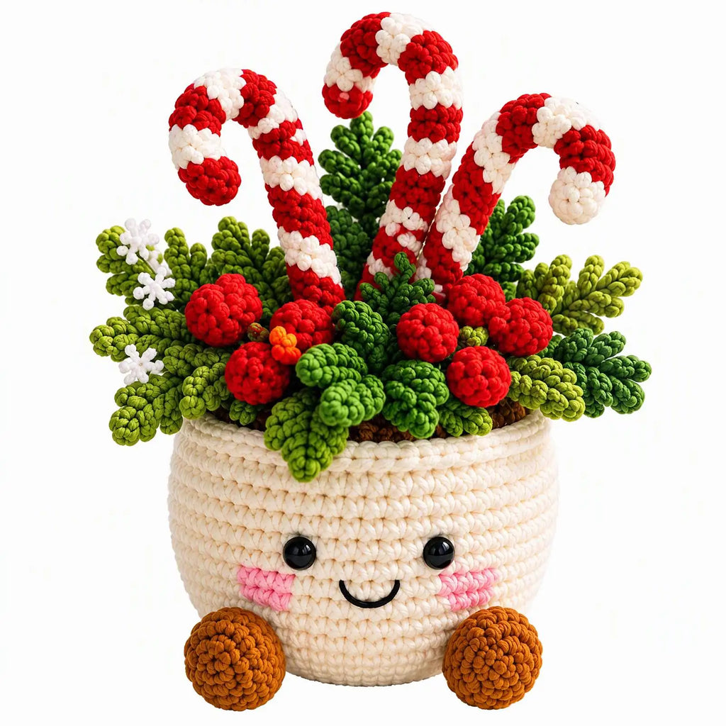 Handmade Crochet Christmas Potted Plant Table Ornament Knitted Xmas Decor Gift Set