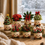 Handmade Crochet Christmas Potted Ornament, Xmas Tabletop Decor, Finished Knit , Festival Party Supplies, Home Ornament