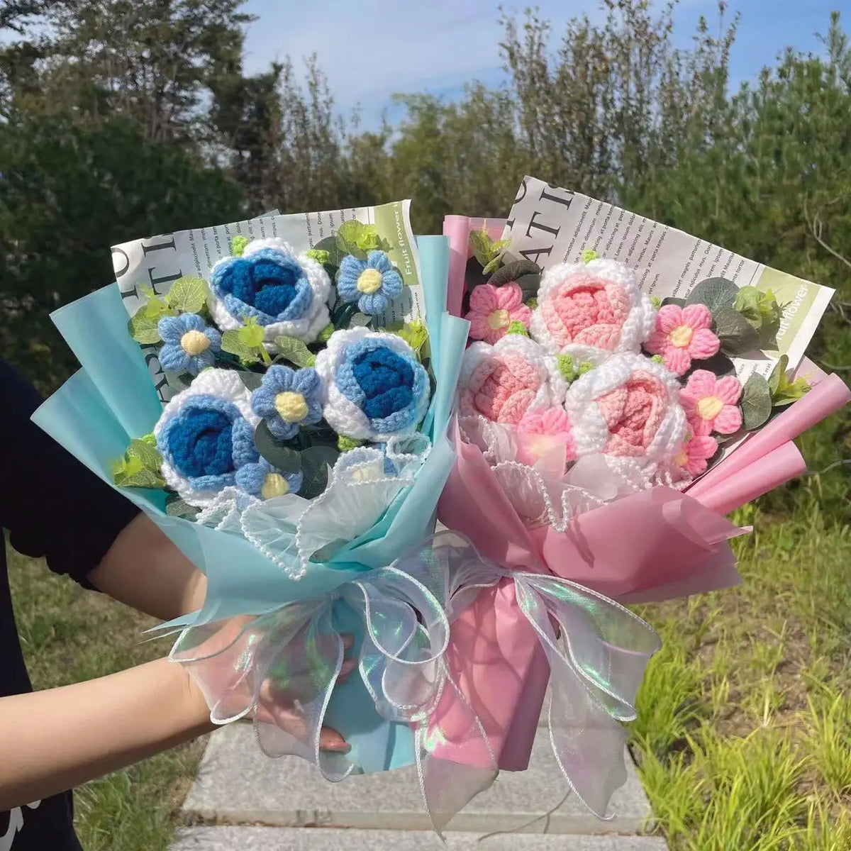Handmade Forever Flowers Crochet Flowers Bouquet Rose Sunflowers Tulips