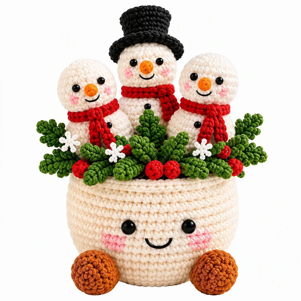 Handmade Crochet Christmas Potted Plant Table Ornament Knitted Xmas Decor Gift Set