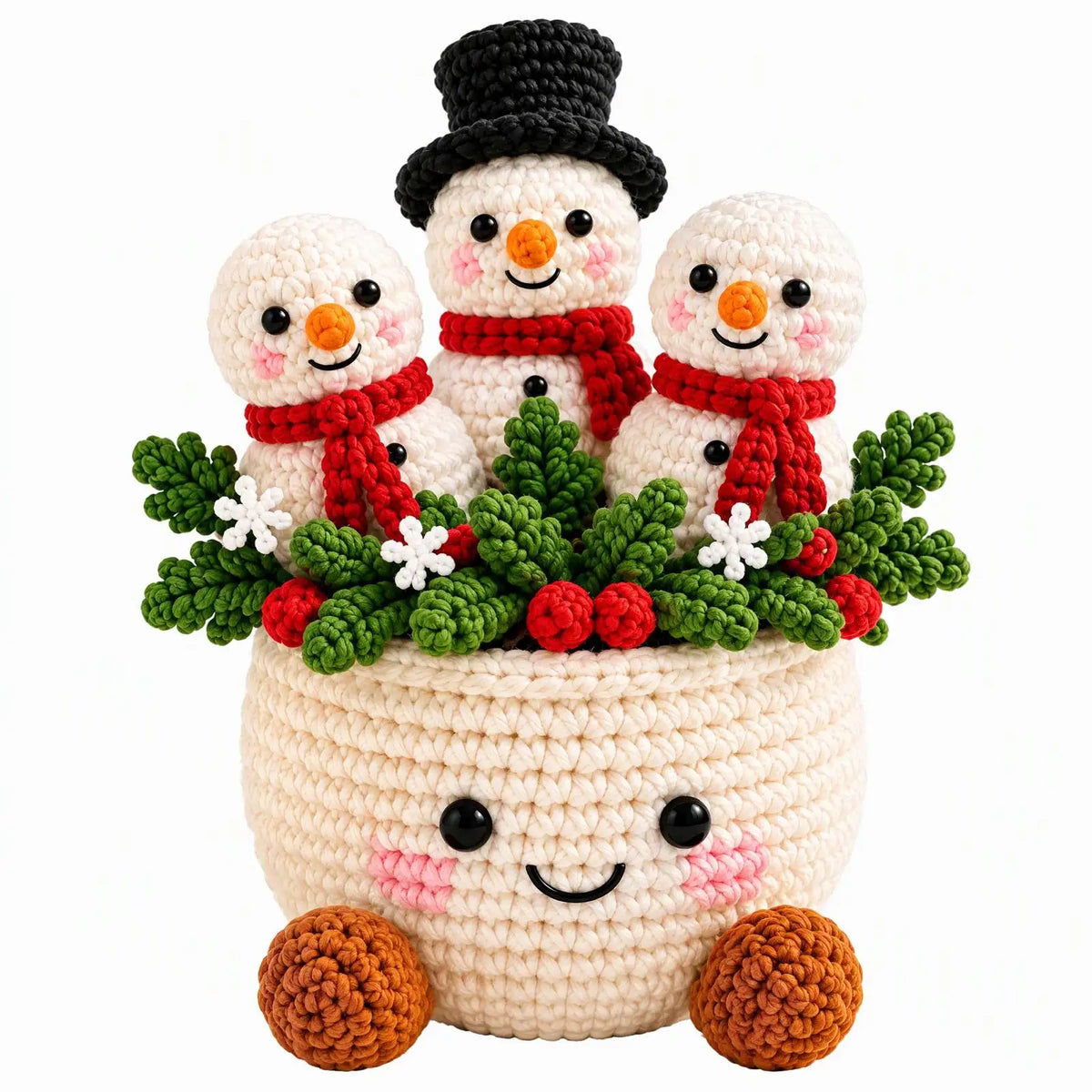 Handmade Crochet Christmas Potted Plant Table Ornament Knitted Xmas Decor Gift Set