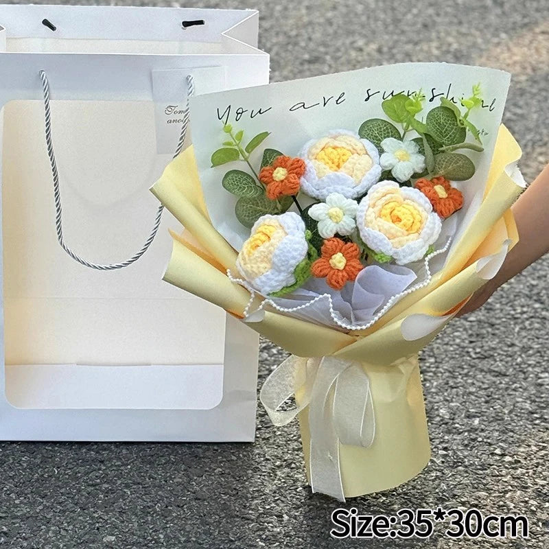 Handmade Forever Flowers Crochet Bouquet — Handcrafted Roses, Sunflowers & Tulips