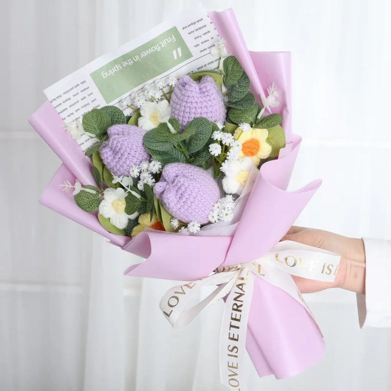 Handmade Forever Flowers Crochet Flowers Bouquet Rose Sunflowers Tulips