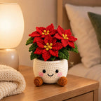 Handmade Crochet Christmas Potted Plant Table Ornament Knitted Xmas Decor Gift Set