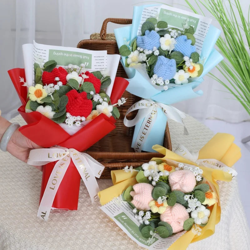 Handmade Forever Flowers Crochet Flowers Bouquet Rose Sunflowers Tulips