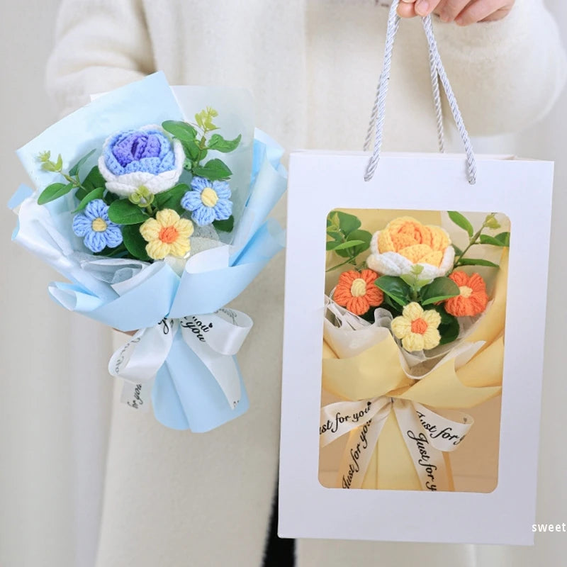Handmade Forever Flowers Crochet Bouquet — Handcrafted Roses, Sunflowers & Tulips