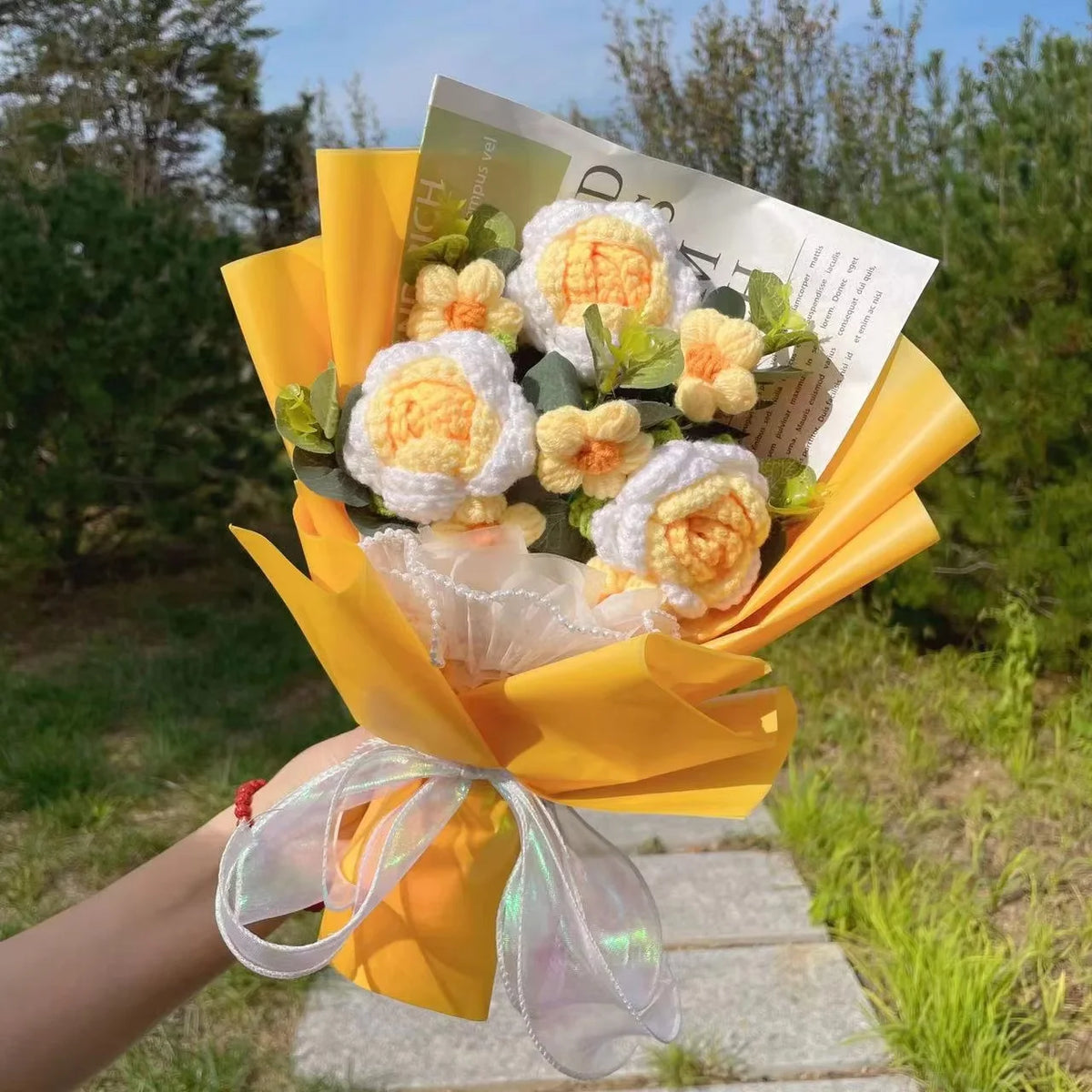 Handmade Forever Flowers Crochet Flowers Bouquet Rose Sunflowers Tulips