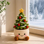 Handmade Crochet Christmas Potted Ornament, Xmas Tabletop Decor, Finished Knit , Festival Party Supplies, Home Ornament