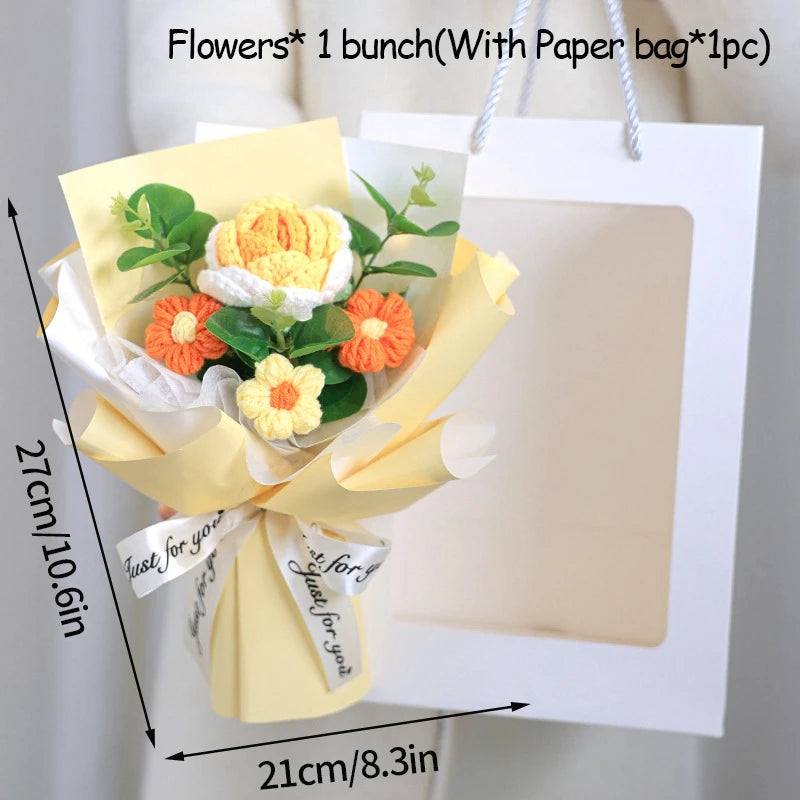 Handmade Forever Flowers Crochet Bouquet — Handcrafted Roses, Sunflowers & Tulips