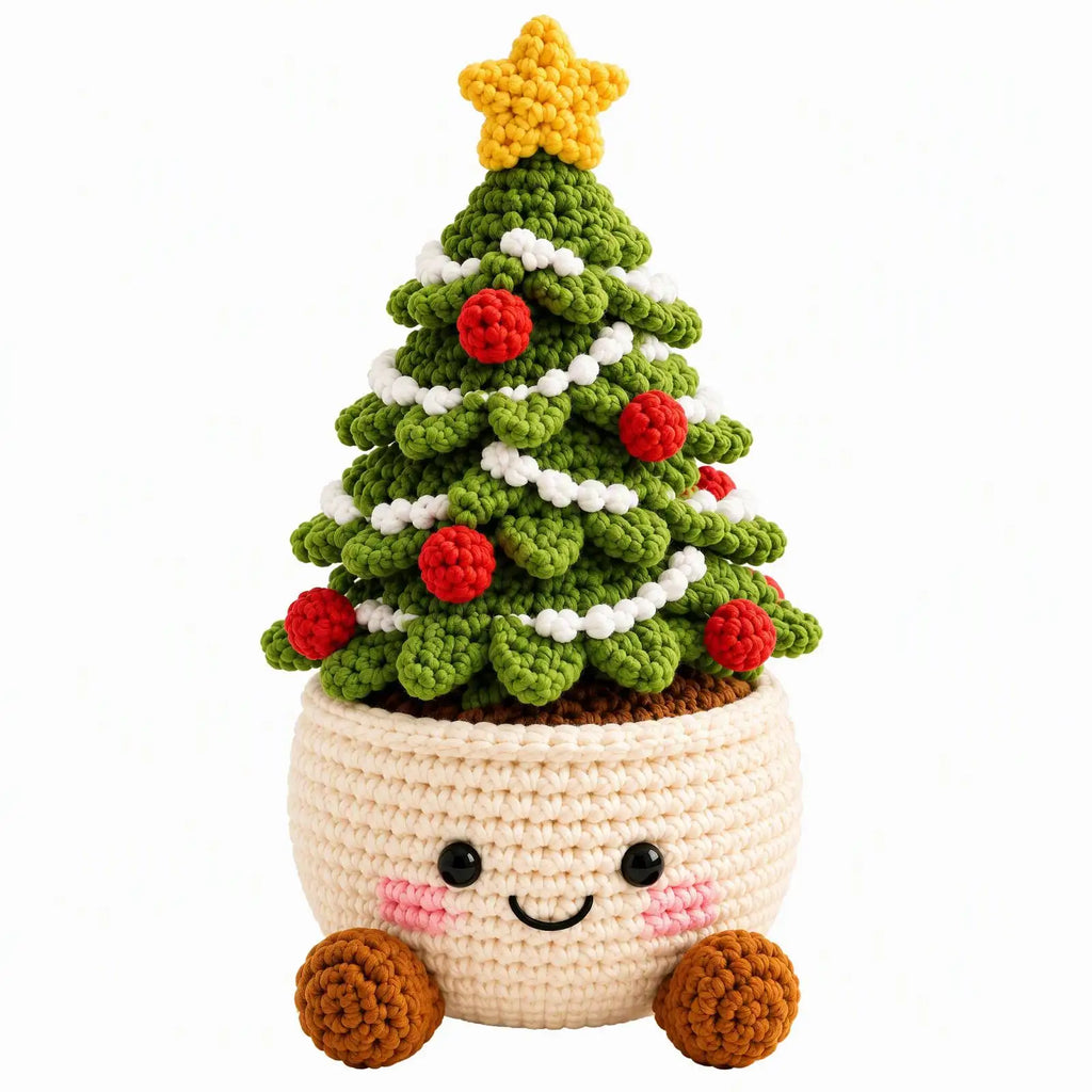 Handmade Crochet Christmas Potted Plant Table Ornament Knitted Xmas Decor Gift Set