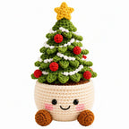Handmade Crochet Christmas Potted Plant Table Ornament Knitted Xmas Decor Gift Set