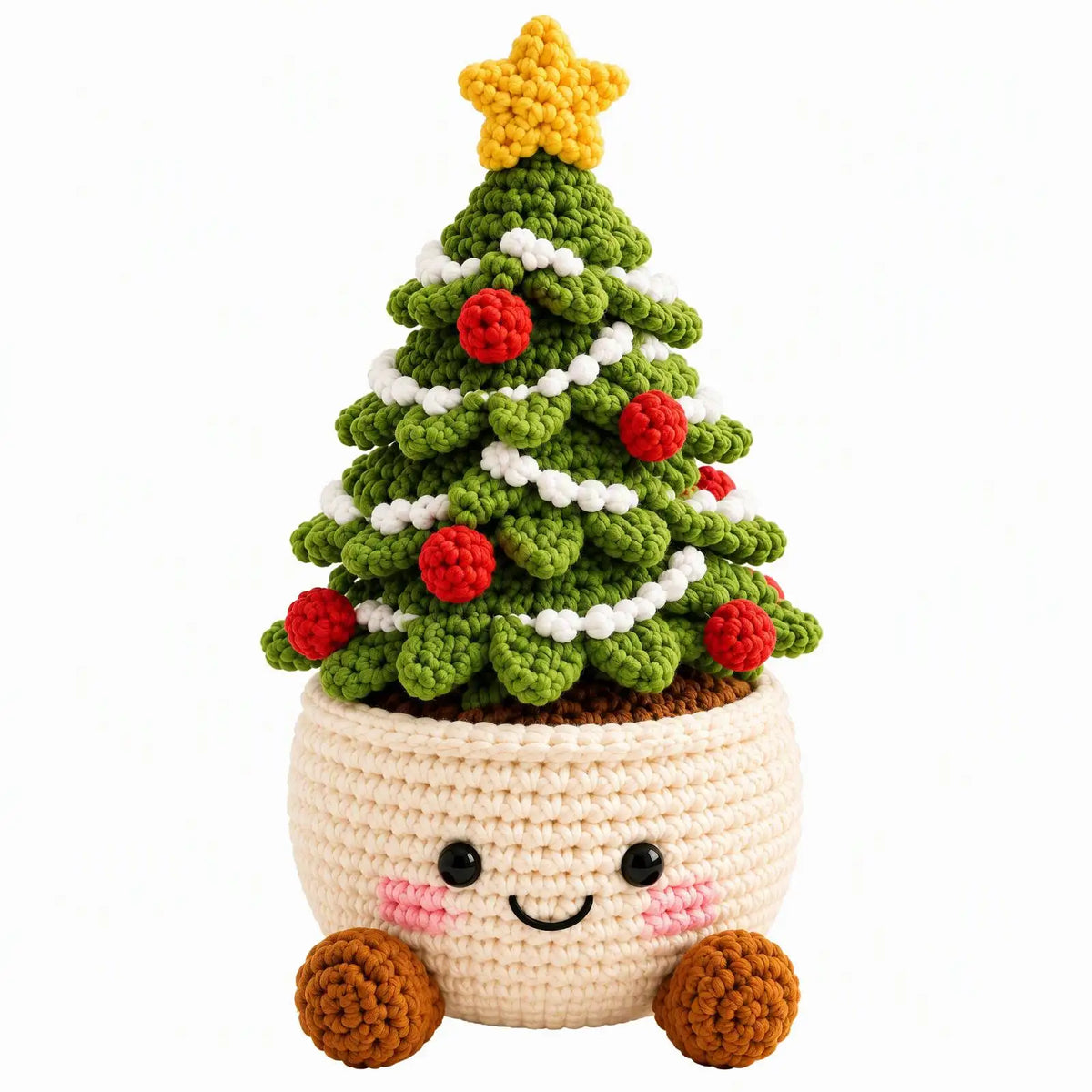 Handmade Crochet Christmas Potted Plant Table Ornament Knitted Xmas Decor Gift Set