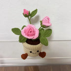 Cute Crochet Rose Pot Creative Artificial Plant Potted Handmade Woven Plants  Desktop Decor Lovely Gift